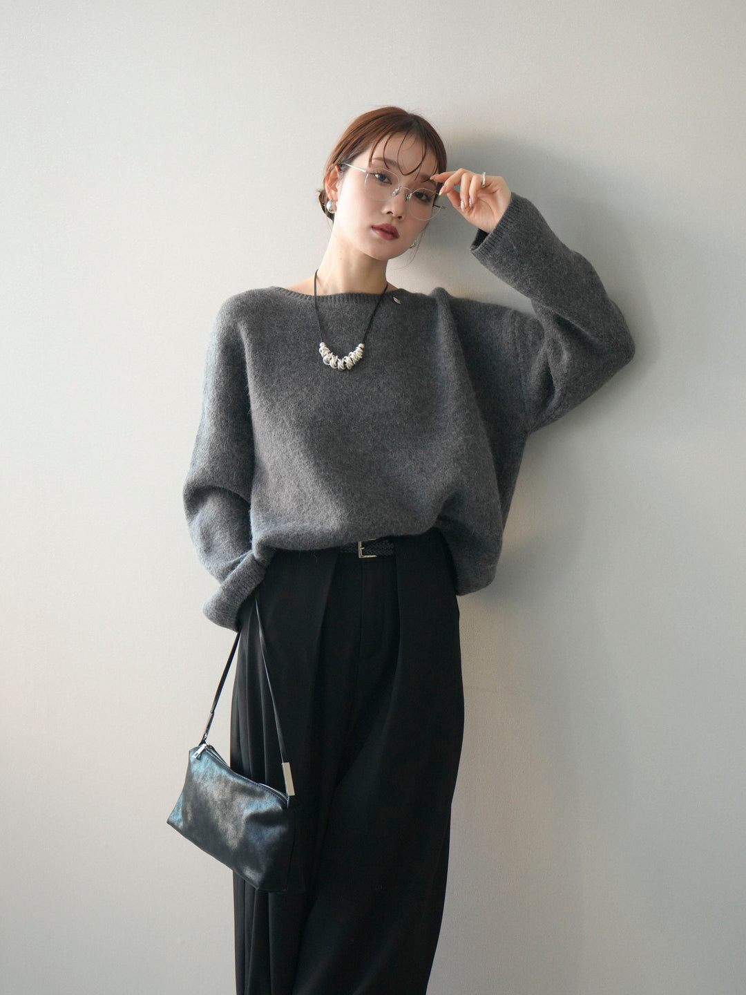 [SET]アンゴラタッチボートネッククロップドプルオーバー+選べるアクセセット(2set)