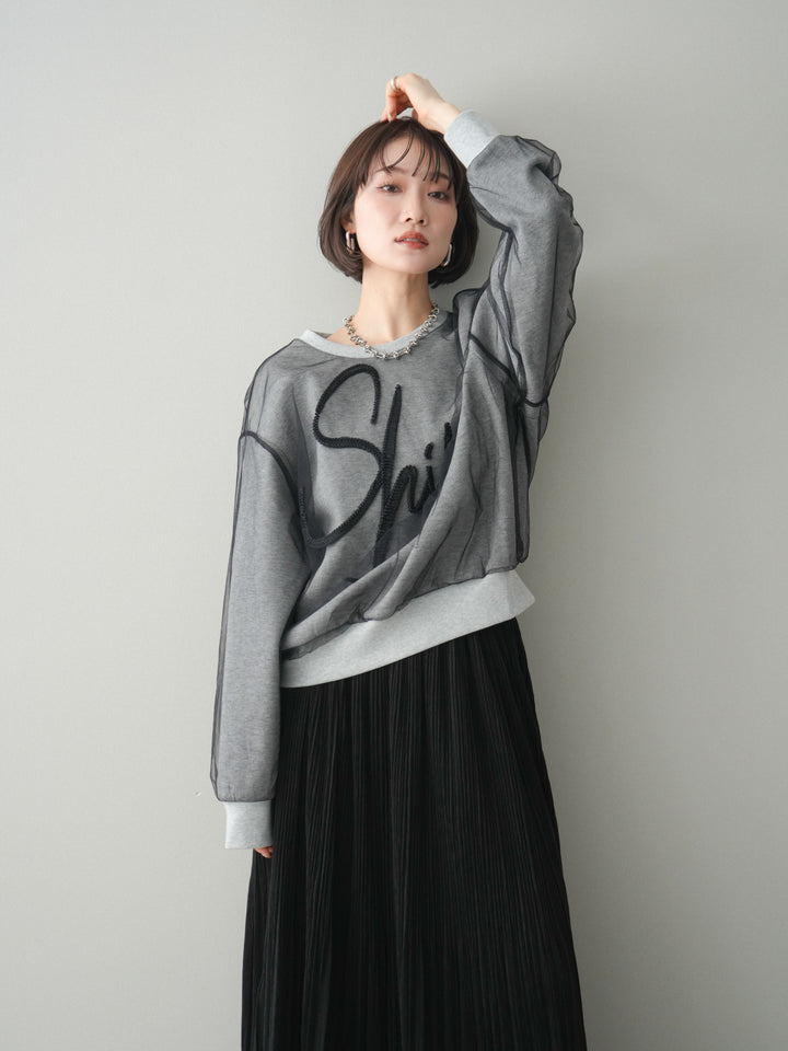 [予約]チュールレイヤードロゴスエットプルオーバー/gray