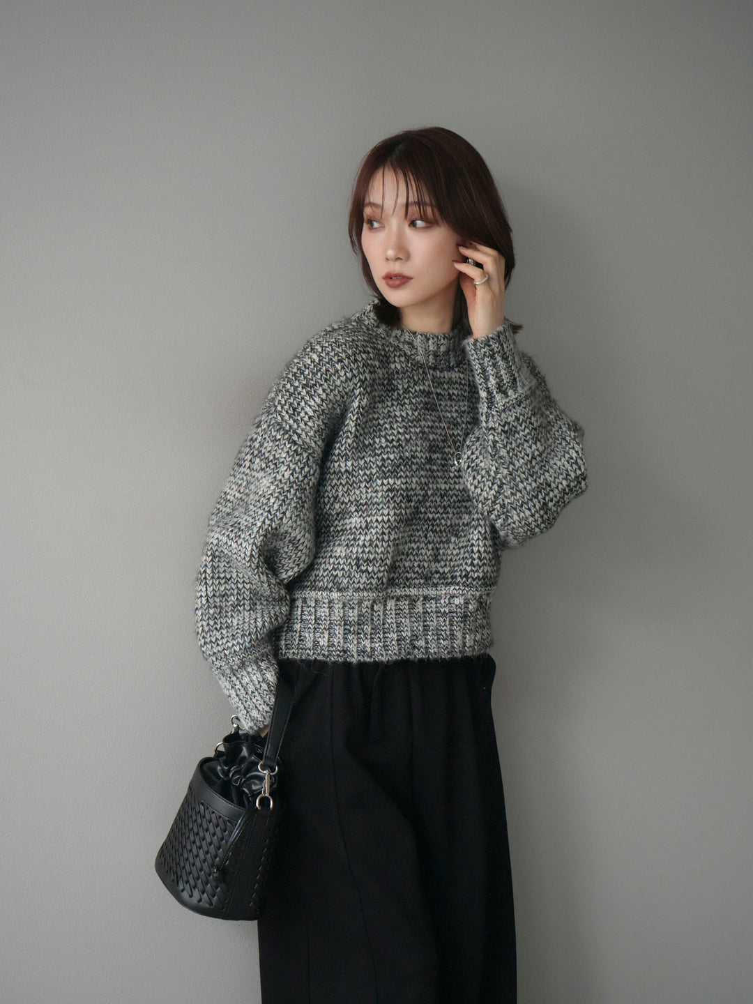 [予約]ボリュームスリーブミックスネップニットプルオーバー/gray