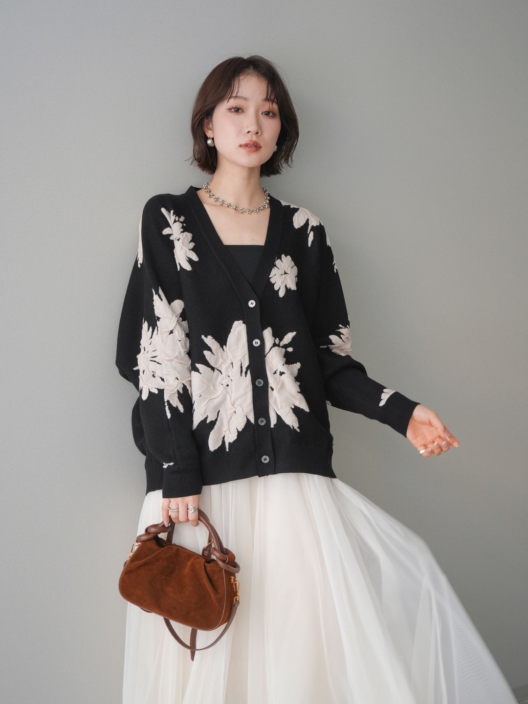 [SET]フラワージャガードニットカーディガン+フラワージャガードニットカーディガン(2set)