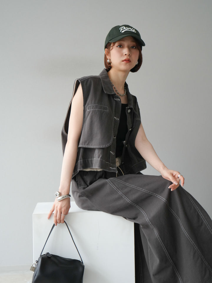 [SET]ステッチコットンツイルベスト＆スカートSET UP(2set)