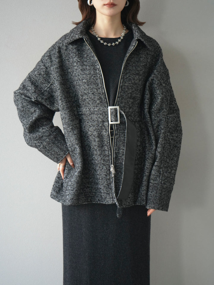 [予約]メッシュ切替ノースリーニットワンピース/darkgray