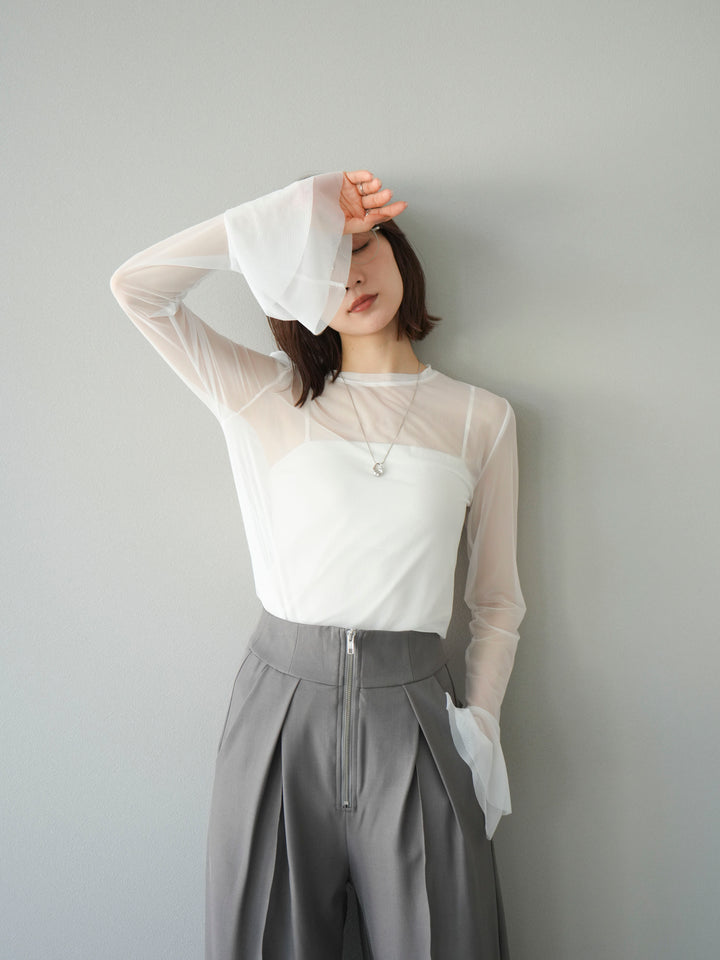 [予約]フレアロングスリーブパワーメッシュトップス/オフ