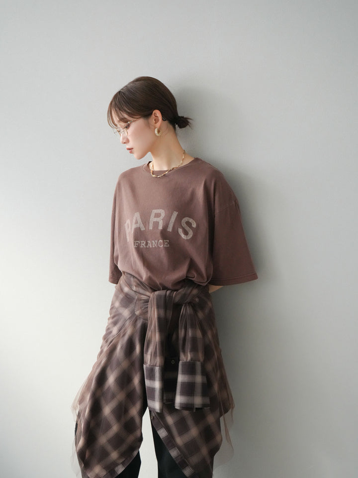 [SET]ピグメントロゴプリントTシャツ+2WAYデザインスウェットパンツ+チュールドッキングチェック柄オーバーサイズシャツ(3set)