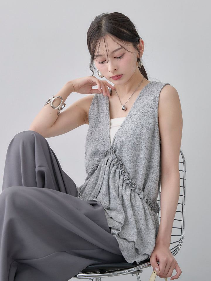 【套裝】三向垂褶上衣+皮帶環設計闊腿褲（兩件套）