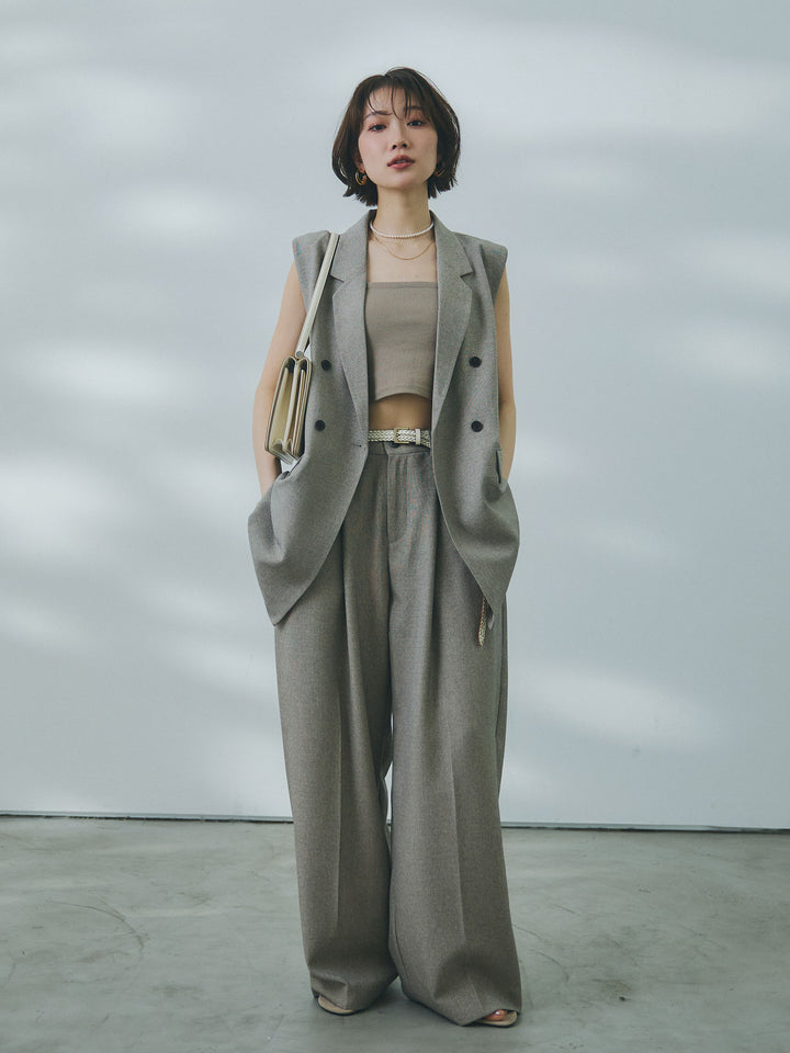 【Allure】[SET]杢調ミディ丈テーラードジレ+杢調ミディ丈テーラードジレ(2set)