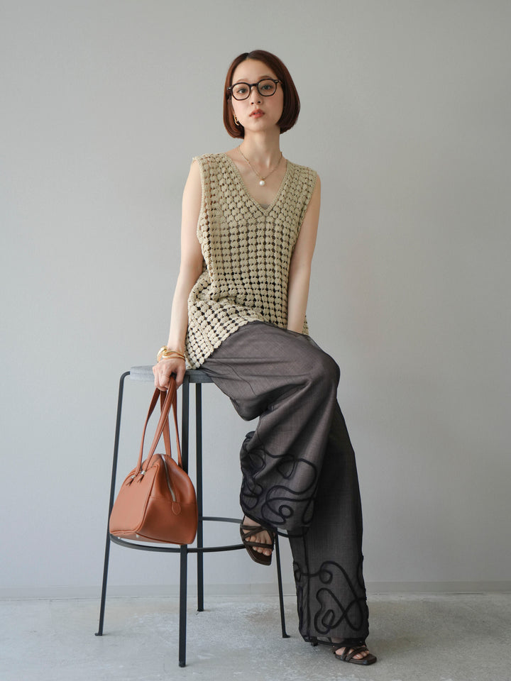 [予約]レースアップクロシェ編みニットベスト/ベージュ