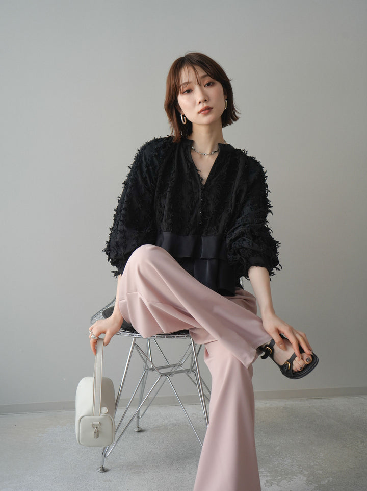 [SET]ジャガードぺプラムフリルブラウス+ジャガードぺプラムフリルブラウス(2set)