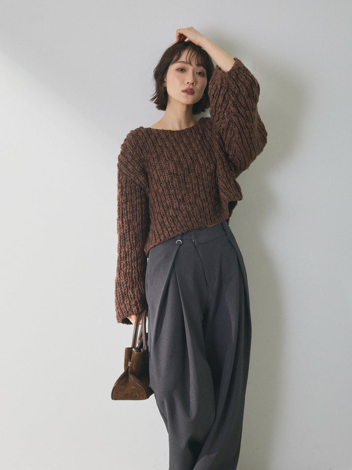 【Allure】[SET]クロップドチャンキースラブニットプルオーバー+クロップドチャンキースラブニットプルオーバー(2set)