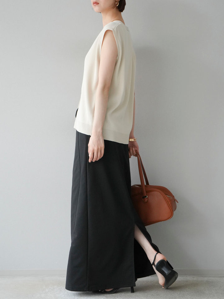 [SET]Vネックレーヨンニットベスト+スウェットロングスカート(2set)