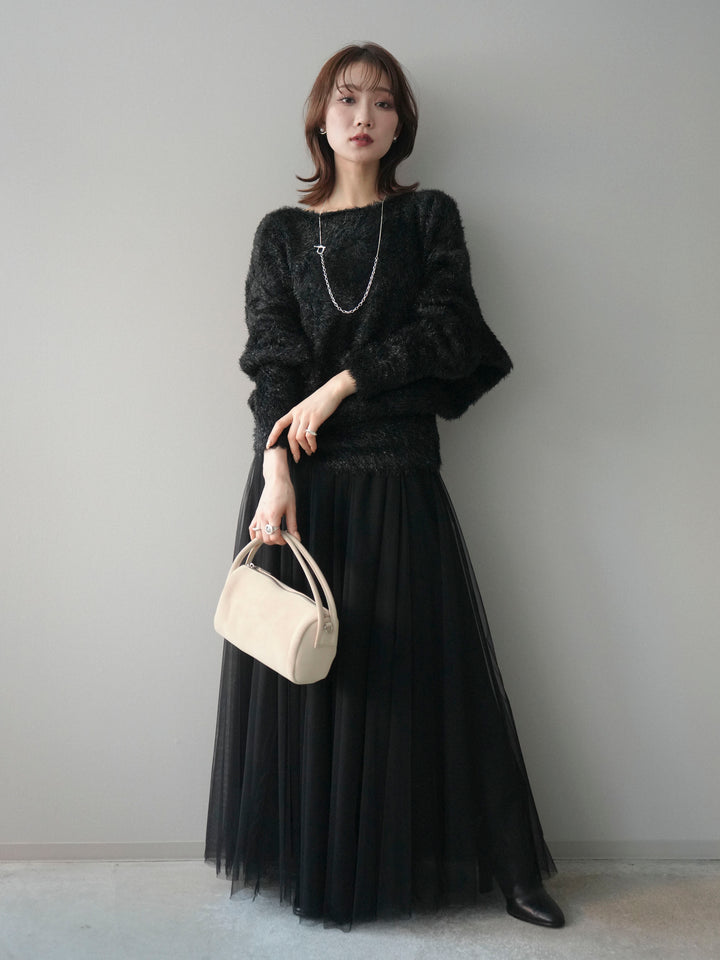 [予約]ラメシャギードルマンニットプルオーバー/black