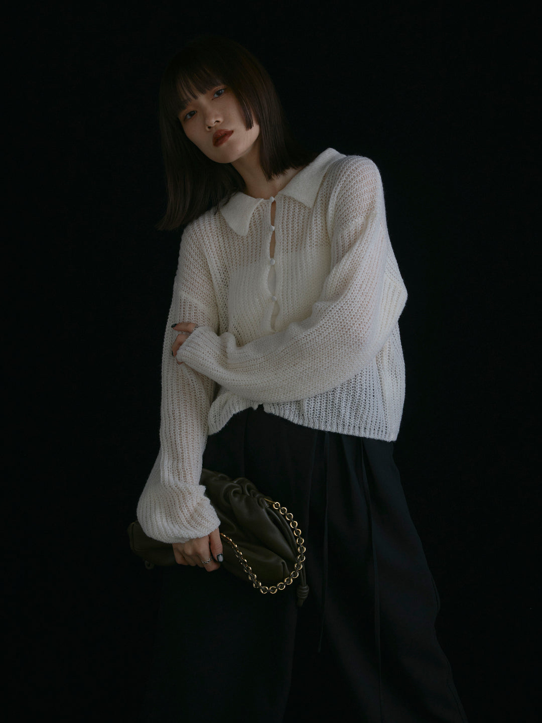 【Allure】[SET]起毛片畦編みシアーポロニット+起毛片畦編みシアーポロニット(2set)