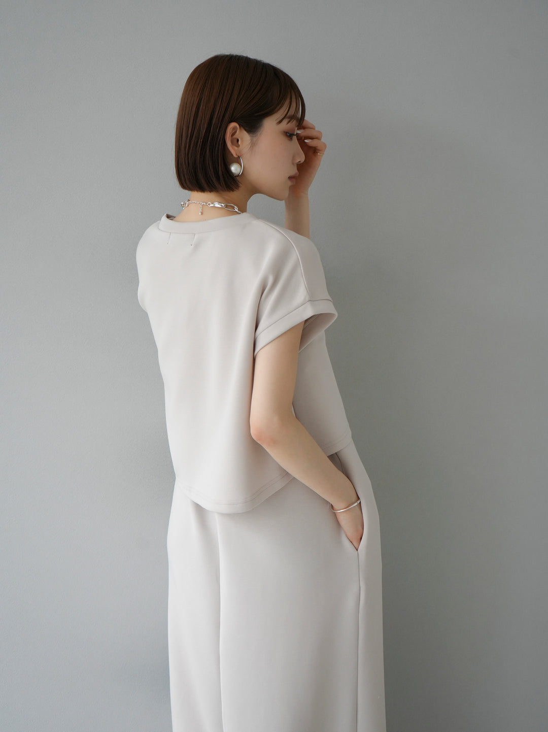 [Pre-order] Light Ponte French Sleeve Top Ensemble Dress/Ivory