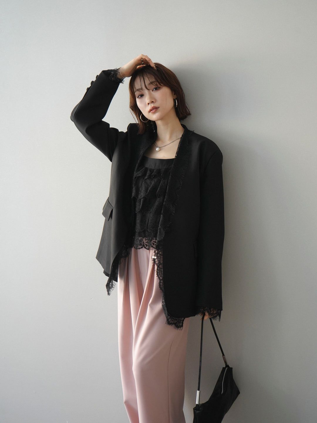 [SET]ノーカラーレースジャケット+ノーカラーレースジャケット(2set)