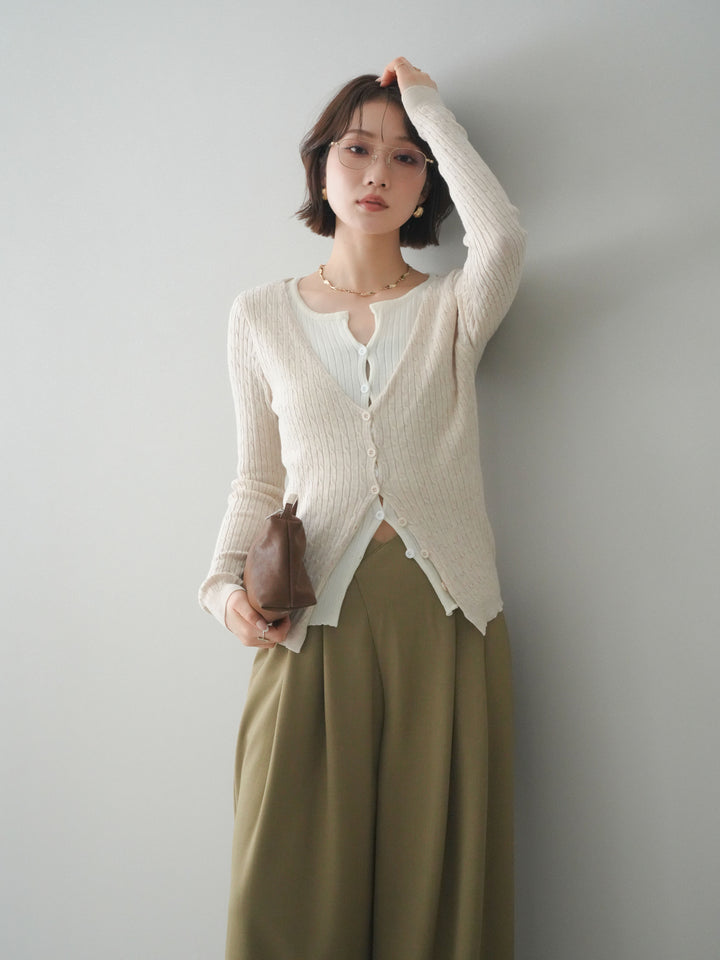 [予約]バイカラーレイヤードニットカーディガン/white