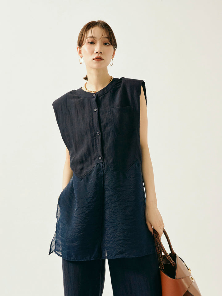 [SET]オーガンジーヘムブラウス＆ワイドパンツSET UP(2set)