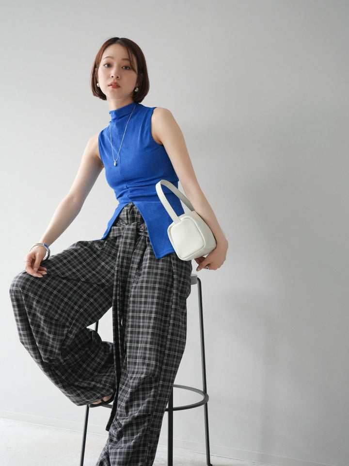 [予約]フロントスリットレーヨンニットトップス/ブルー