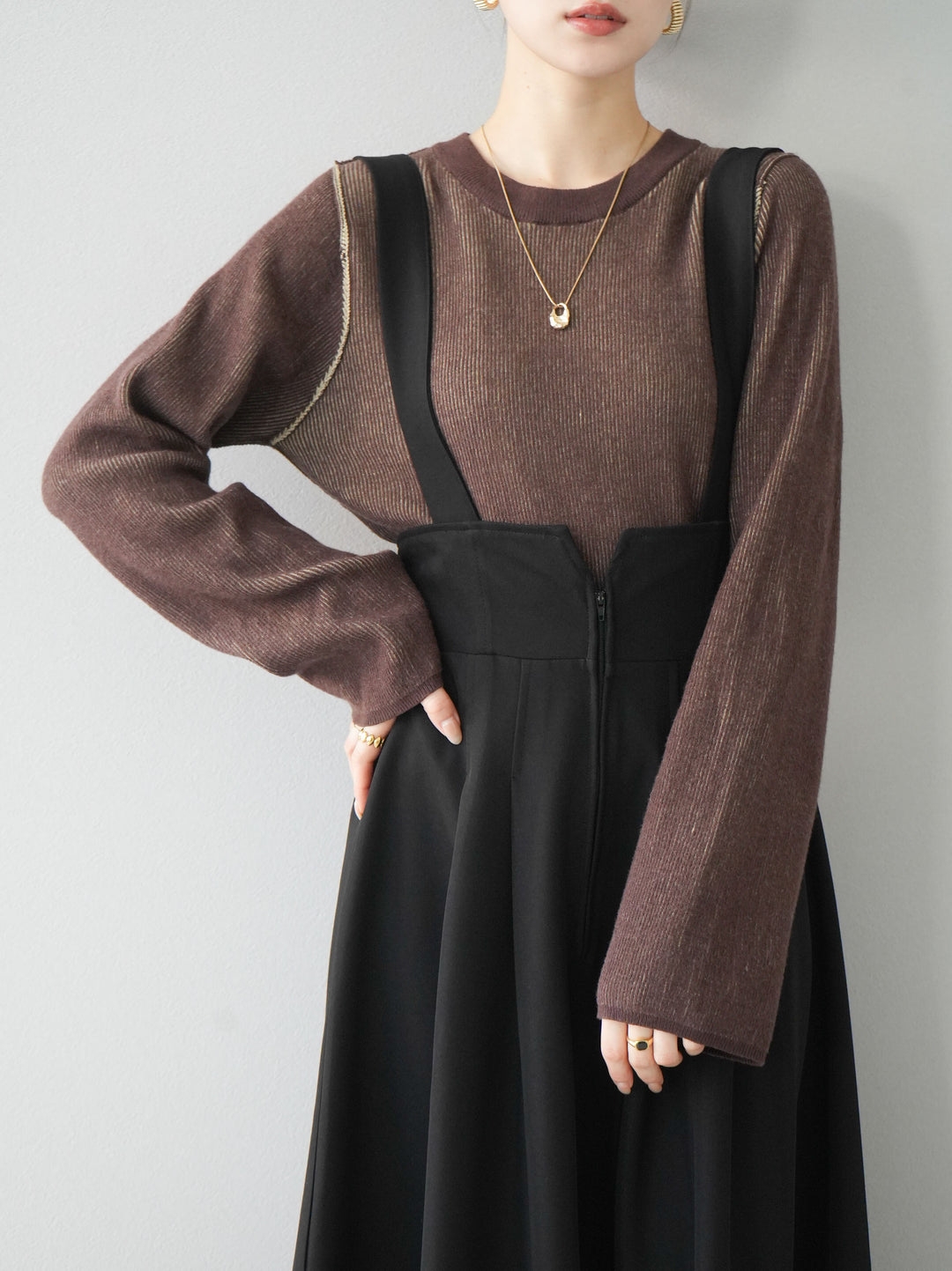 [套裝] 雙面配色羅紋針織套頭衫 + 可選飾品套裝（2 套）