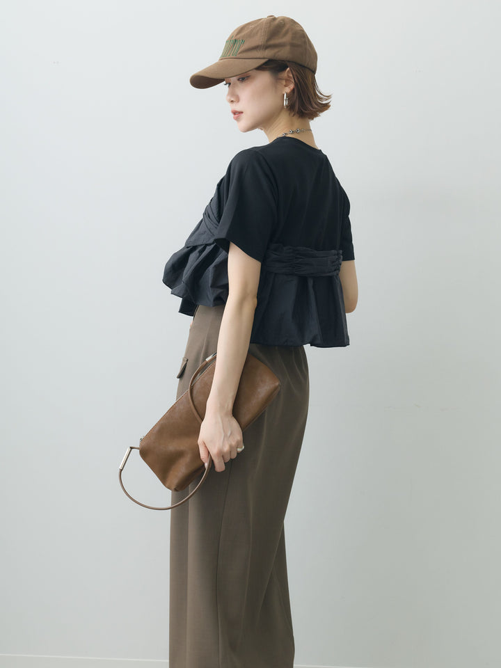[SET]ナイロンドッキングツイストTEE +クレープデシンフラップ付きストレートスカート(2set)
