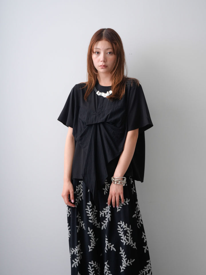 [SET]ラッフルドッキングTEE+リーフプリントタックワイドパンツ(2set)