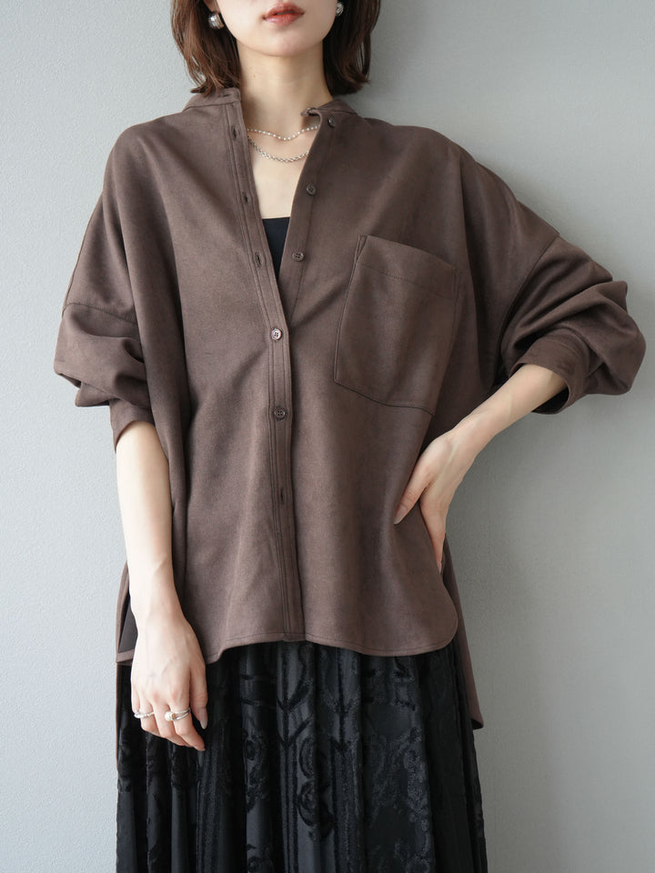 [予約]スエードバンドカラーオーバーシャツ/ダークブラウン