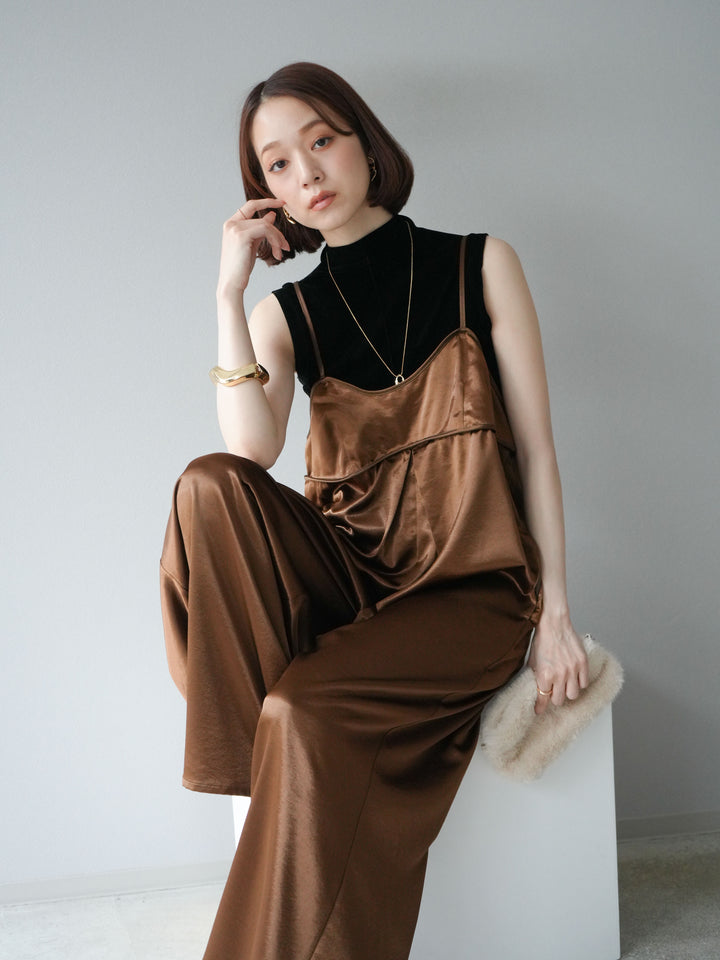 [予約]シアーベロアプチネックノースリーブトップス/ブラック