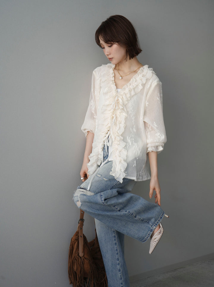 [SET]楊柳ラッフルフリルカーディガン+選べるアクセセット(2set)