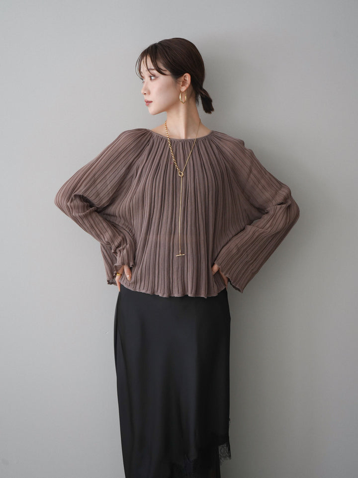 [SET]プリーツシアーフレアスリーブニットトップス+センターシームフレアパンツ(2set)