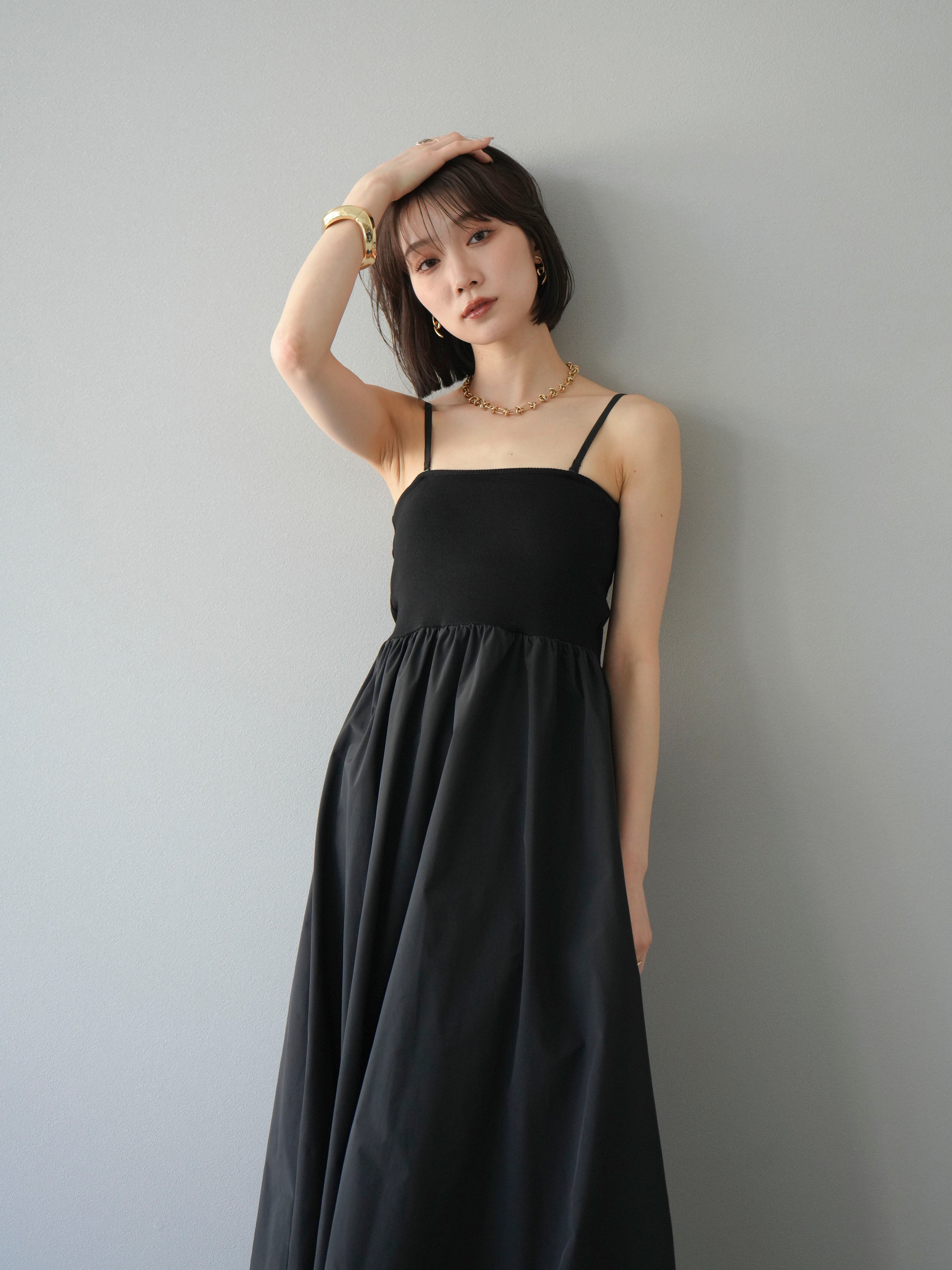LIMI feu リミフゥ キャミワンピース ブラック バルーンシルエット 予約]異素材ドッキングカップ付ベアキャミバルーンワンピース/ブラック