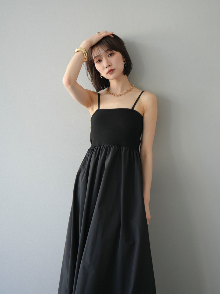 [予約]異素材ドッキングカップ付ベアキャミバルーンワンピース/ブラックブラック