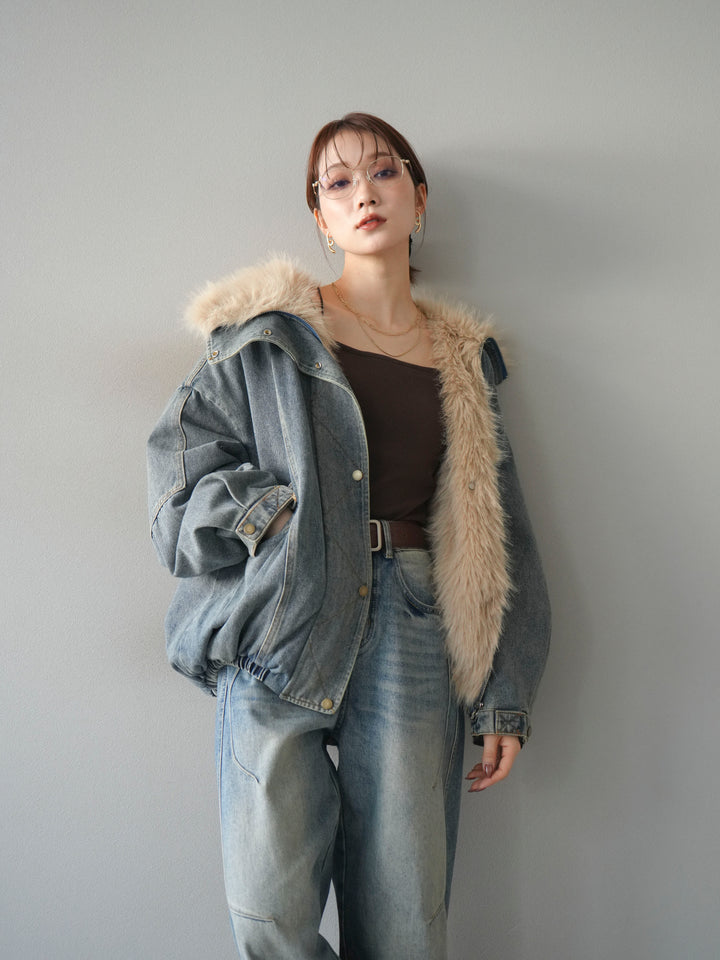 [SET]デニムxファーブルゾン+選べるアクセセット(2set)