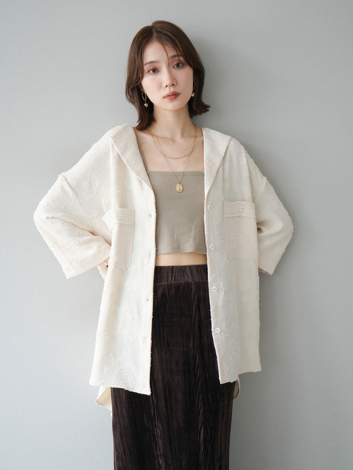 [予約]ジャガードハーフスリーブシャツ/アイボリー