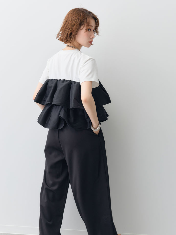 [SET]フリルティアードTEE+クレープデシンタックワイドパンツ(2set)
