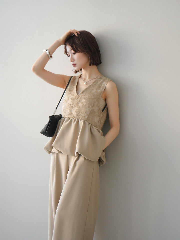 [SET]ジャガードレースぺプラムドッキングサロペット+選べるアクセセット(2set)