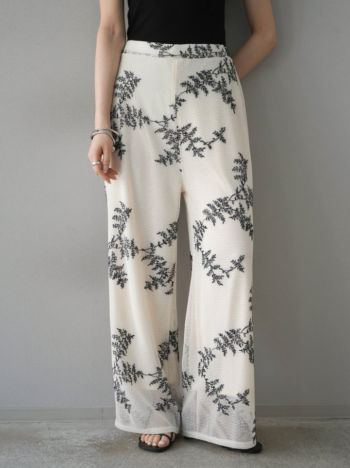 [予約]リーフ柄メッシュワイドパンツ/アイボリー