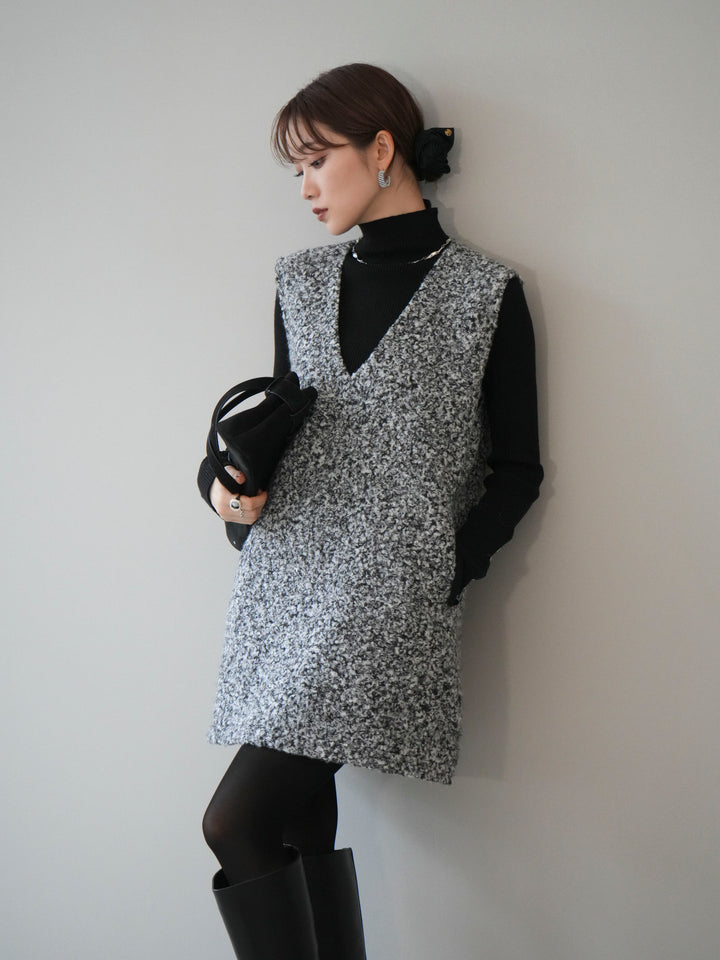 [予約]ミックスループヤーンニットミニワンピース/gray