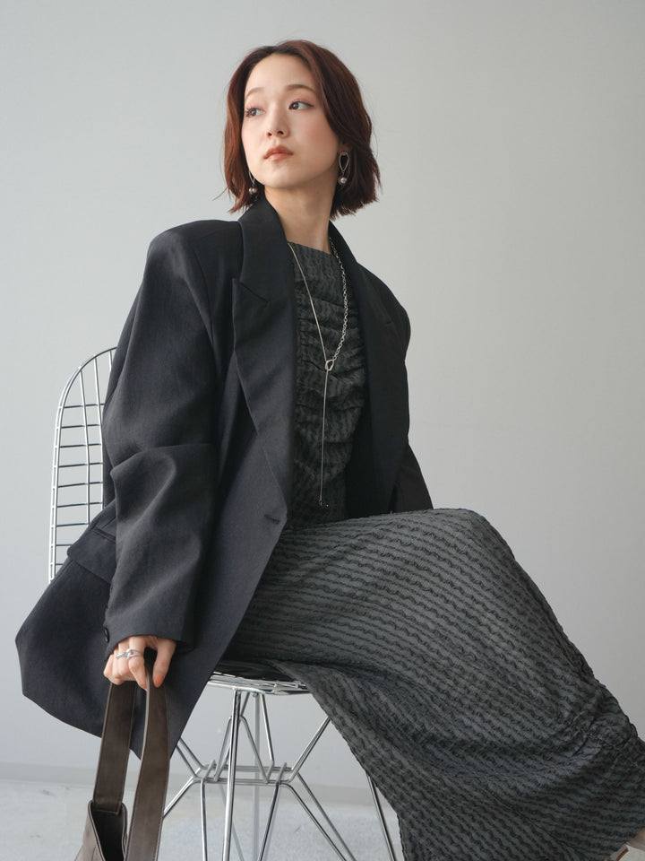 [SET]シャーリングジャガードノースリーブワンピース+エフォートレステイラードジャケット(2set)