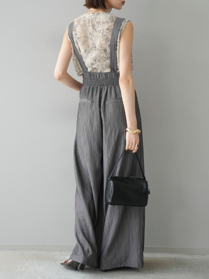 [予約]ストリングデザインハイウエストサロペット/チャコール