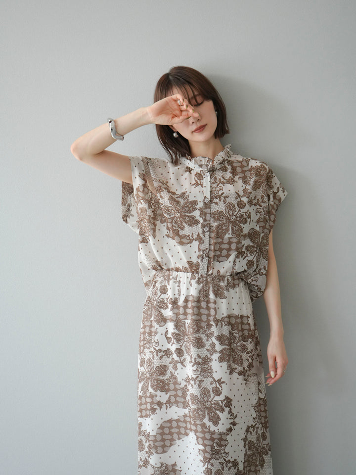 [SET] 花朵圖案法式袖襯衫 + 花朵圖案喇叭裙 (2 套)