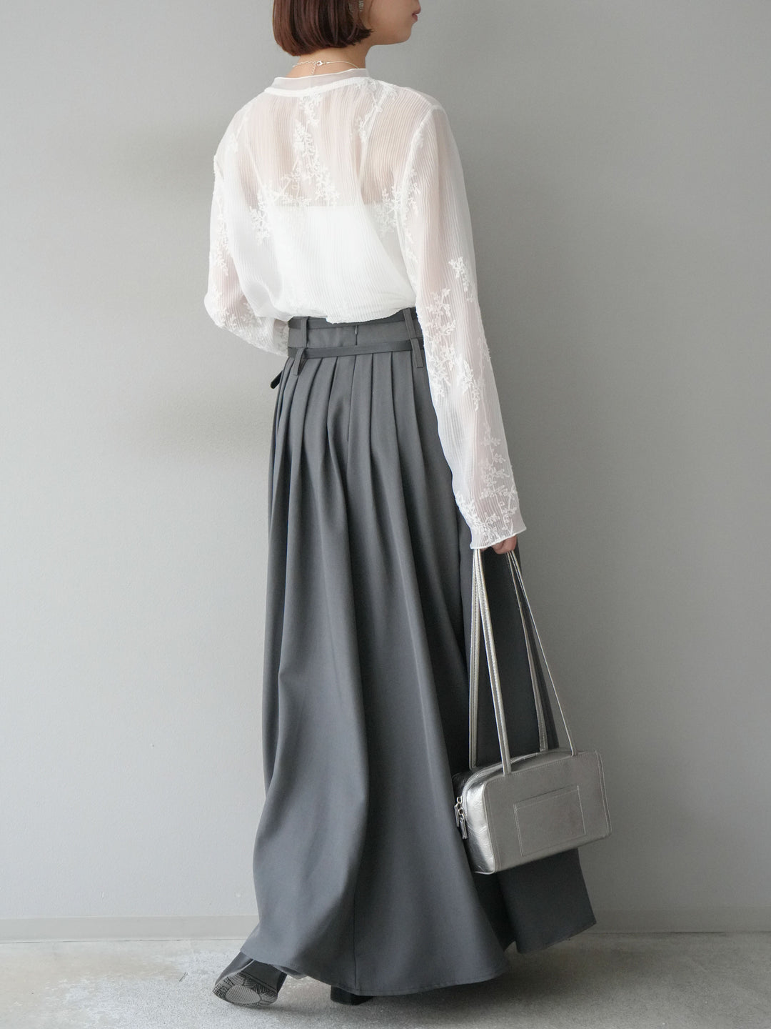 [予約]エステルプリーツスリットスカート/グレー