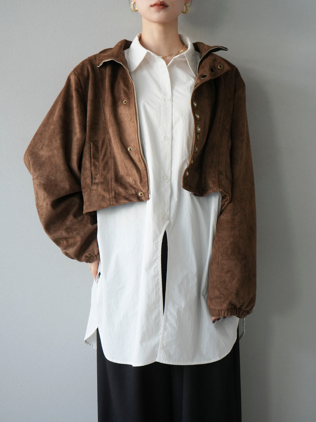 [予約]パンチングデザインスエードショートジャケット/ブラウン