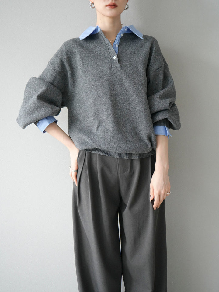 【SET】翻領polo針織套衫+雙褶闊腿褲（2件組）