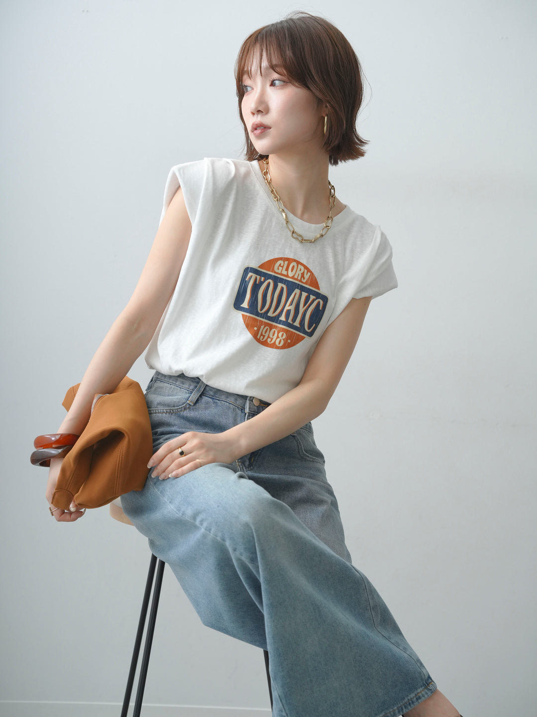 [SET]ヴィンテージロゴドロストTEE+アシンメトリーウエストワイドデニム(2set)