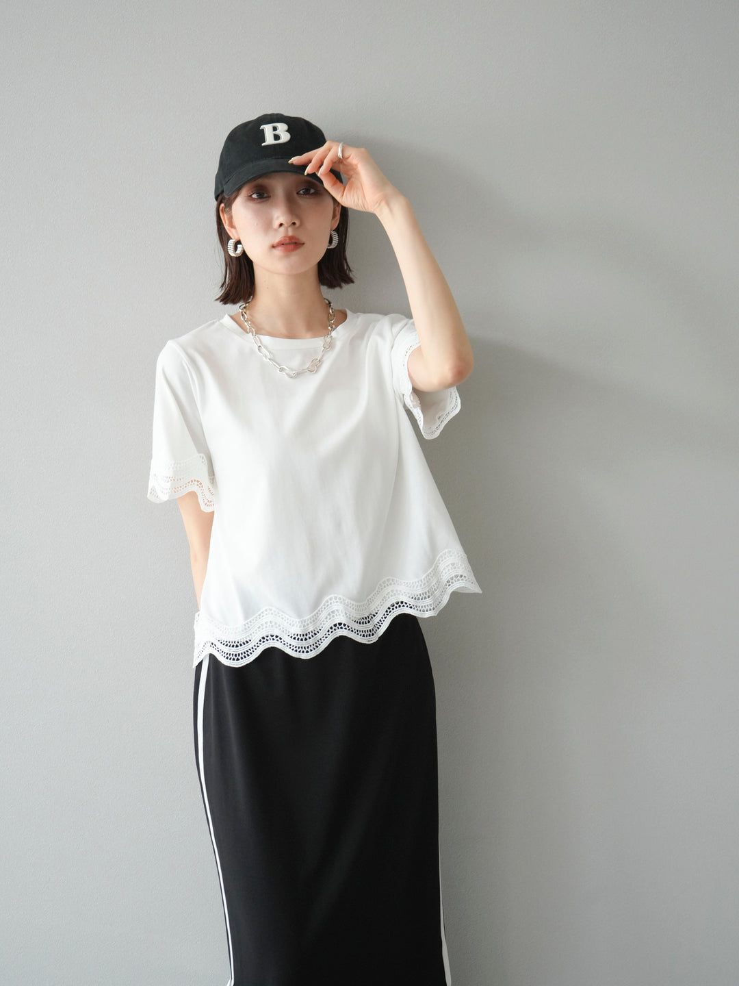 [予約]レース切替カットソー/オフ