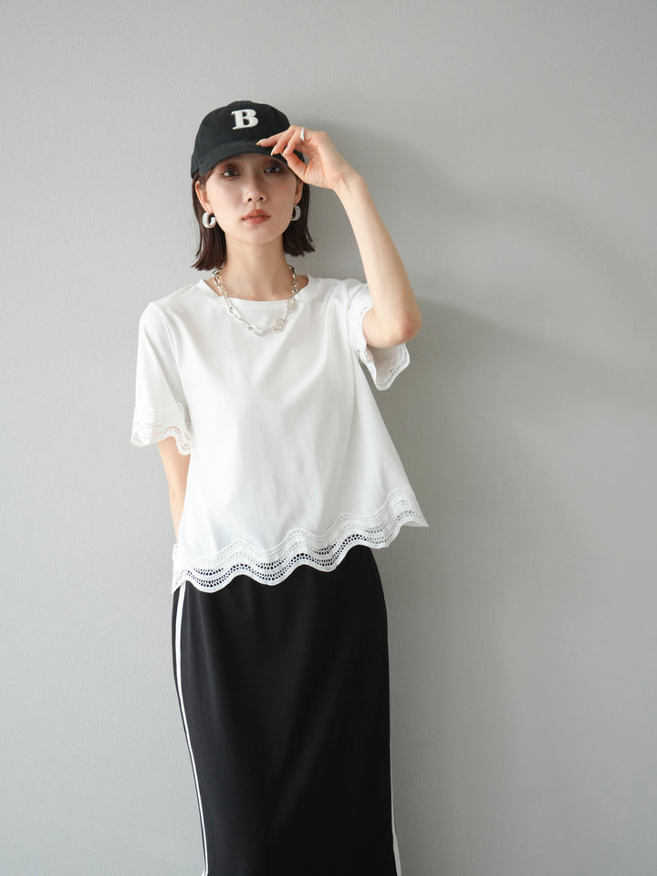 [予約]レース切替カットソー/オフ