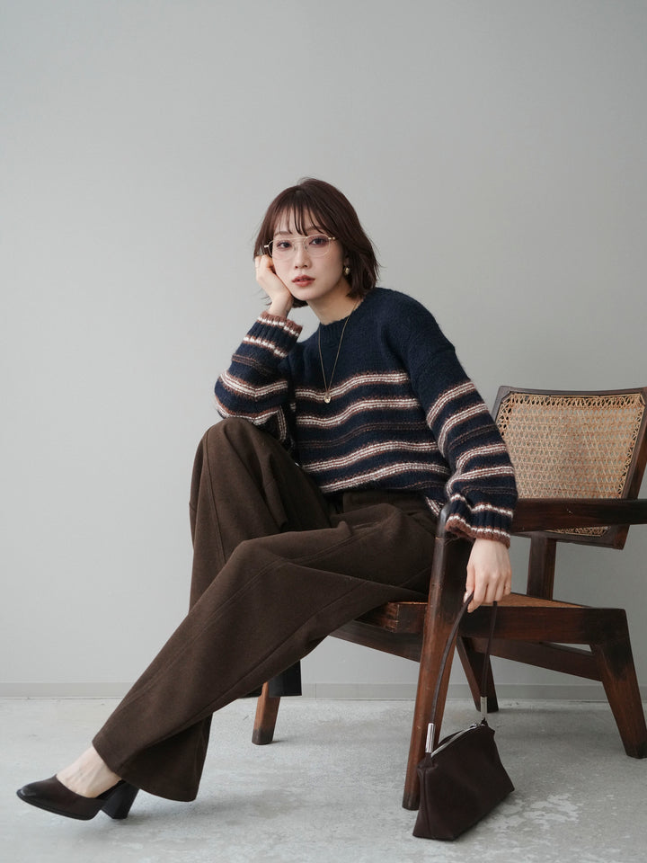 [予約]ステッチボーダーニットプルオーバー/navy