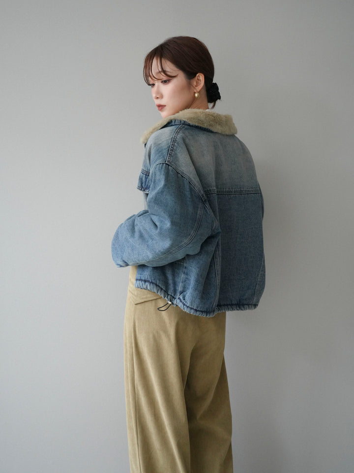 [予約]デニム×ファーステンカラーショートジャケット/lightblue
