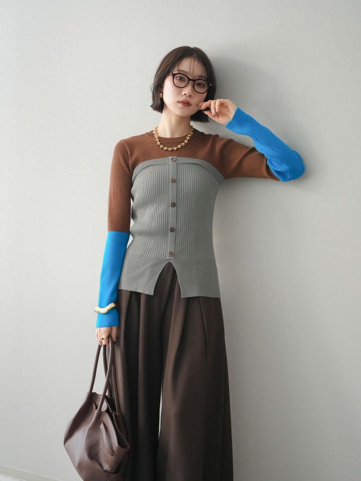 [SET]配色ビスチェドッキングリブニットトップス+選べるアクセセット(2set)
