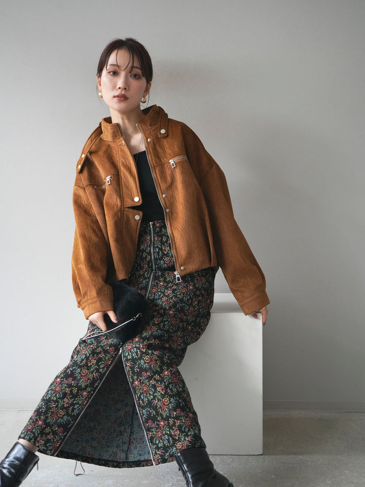 [予約]スエードジップデザインブルゾン/mustard