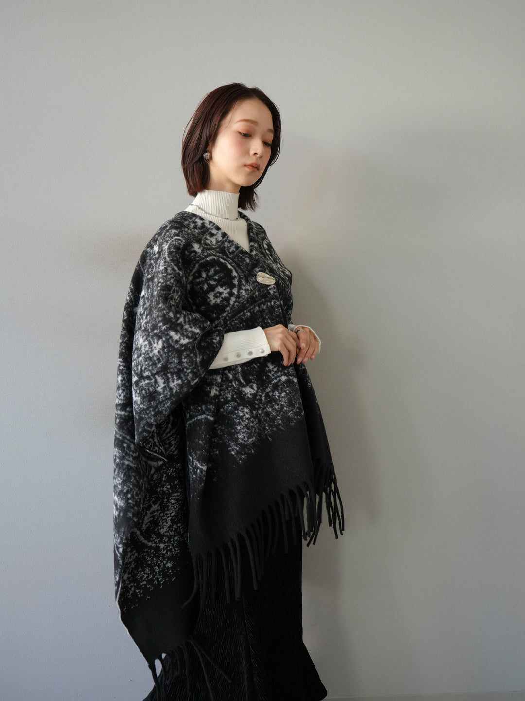 [SET]アブストラクト柄ストールポンチョ+選べるアクセセット(2set)